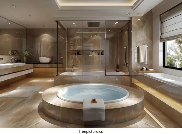 Luxury Modern Bathroom Design with Circular Hot Tub
