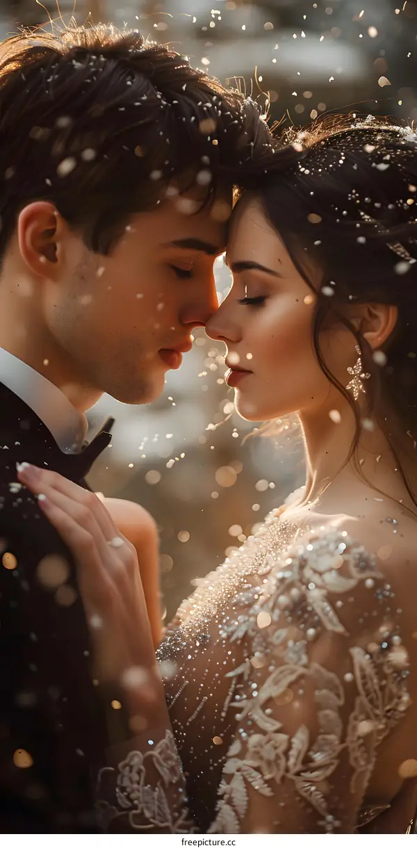 Couple kissing in the snow