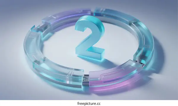 A blue and purple circular object with a number two in the center