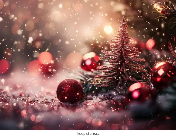 Christmas tree with red and pink ornaments