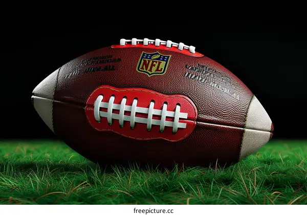 American football ball on grass field