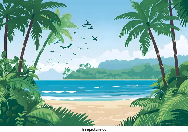 Tropical Beach Landscape with Palm Trees