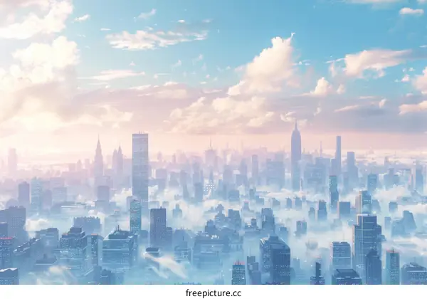 Manhattan Skyline with Stunning Skyscrapers and Blue Sky