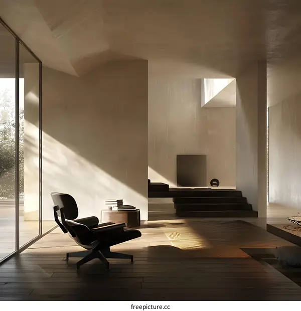 Modern Minimalist Living Room Interior Design with Concrete Walls and Natural Light