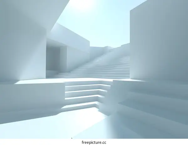 Minimalist Architecture White Stairs and Walls 3D Render