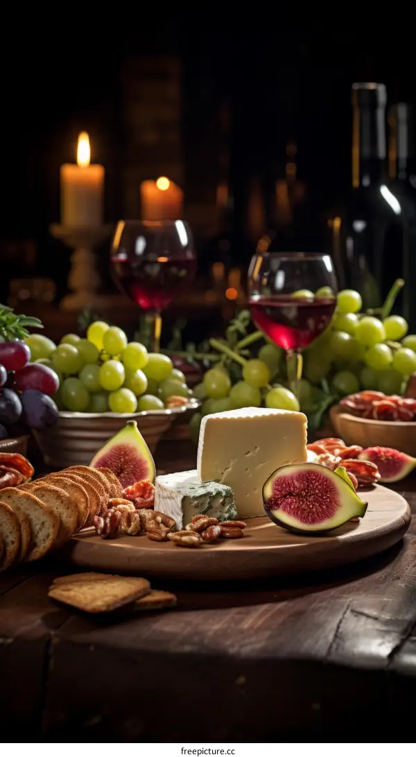 Wine and cheese still life