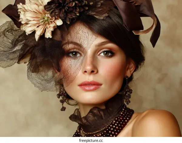 Vintage Beauty Woman with Exquisite Headwear