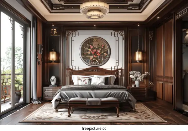 Elegant Chinese Bedroom Interior Design Illustration