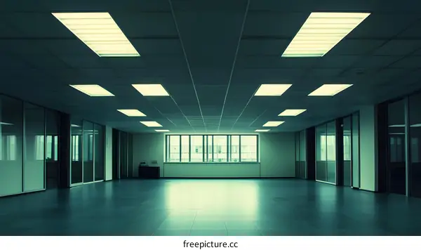 Empty Office Space with Fluorescent Lights