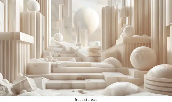 3D rendering of a surreal landscape with classical elements