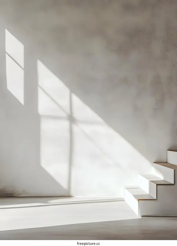 Minimalist White Wall With Stairway and Window Light