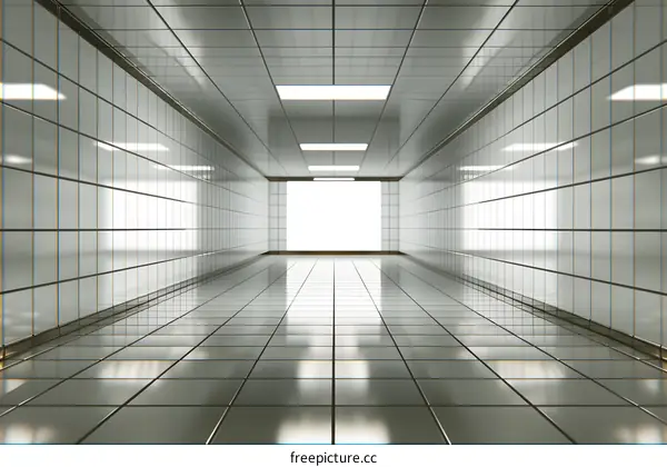 White Tile Corridor with Light at the End