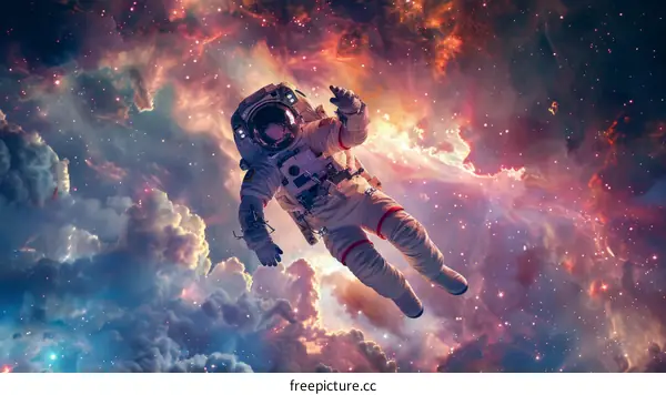 Astronaut in a spacesuit floating in the vastness of space