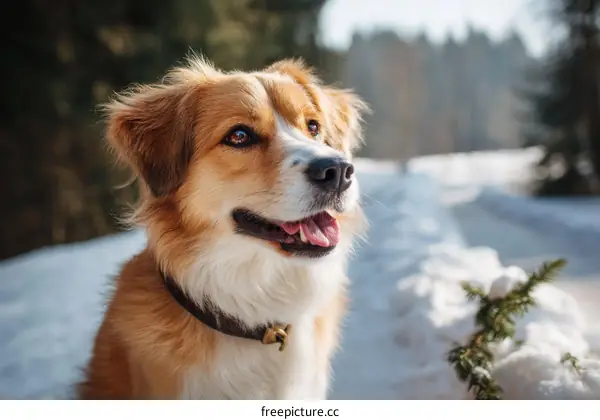 Adorable Dog in Snowy Forest Scene