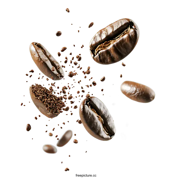 [Transparent Background PNG]Coffee Beans Exploding and Flying