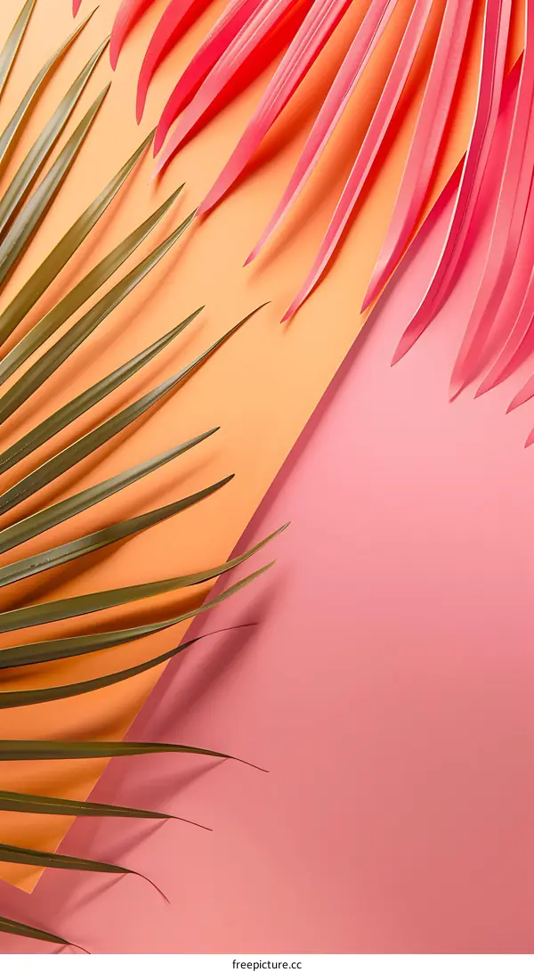 Tropical Palm Leaf  on Pink and Orange Background