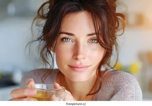 Woman Holding a Tea Cup Close-up Portrait