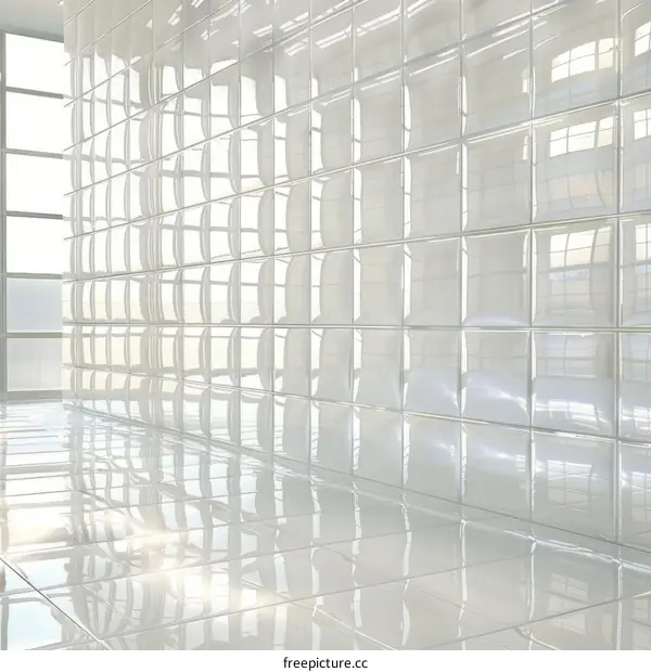 3D rendering of a futuristic room with white glossy tiles