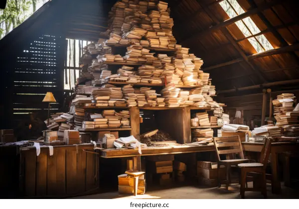 A Loft Filled with Stacks of Old Books and Paperwork