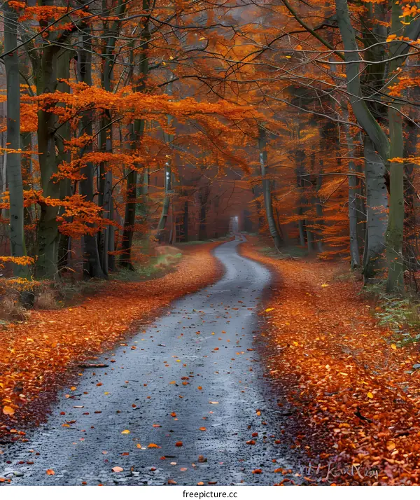 Autumn Road Through The Forest