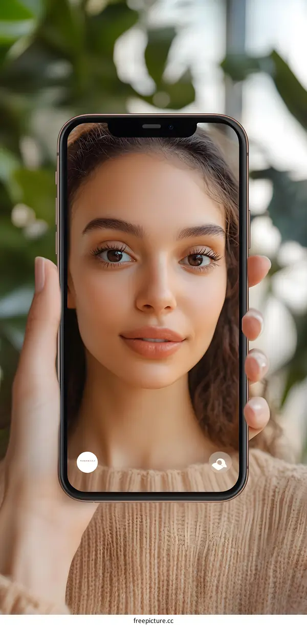 Woman Taking a Selfie on a Smartphone
