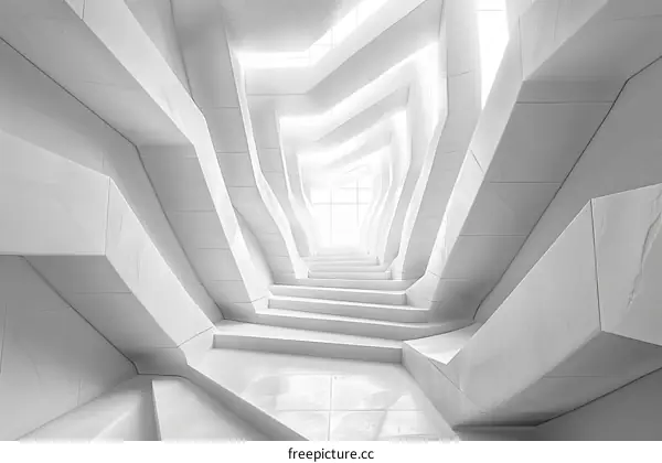 Futuristic White Sci-Fi Corridor with Stairs