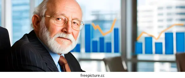 Portrait of a Successful Businessman Looking Confidently at the Camera with a Chart in the Background