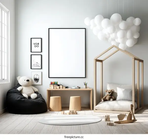 Kids Playroom Design with Wooden Playhouse