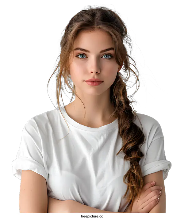 [Transparent Background PNG]Beautiful Woman With Blue Eyes and Long Brown Hair