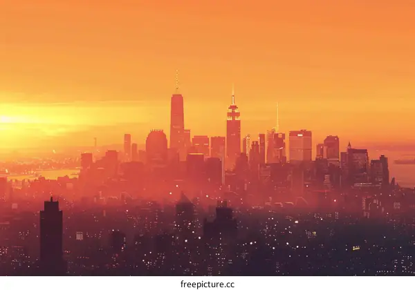 New York City Skyline in Warm Colors