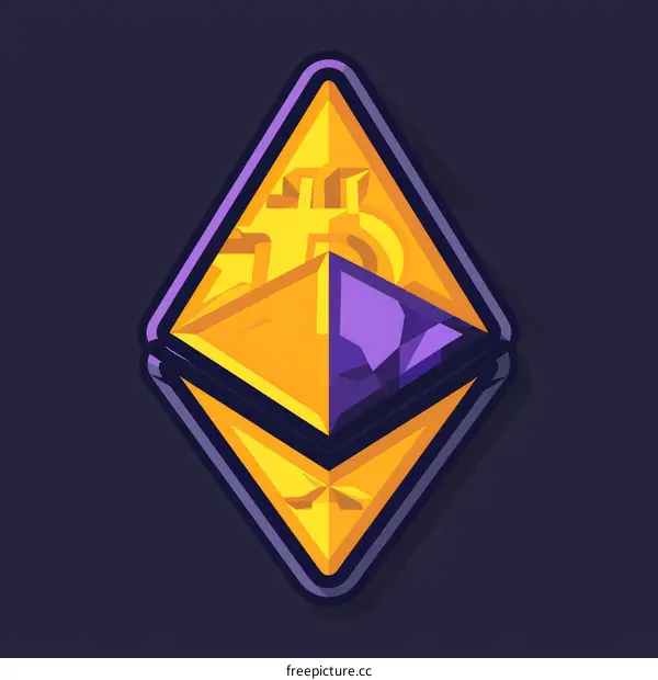 A golden and purple Ethereum icon