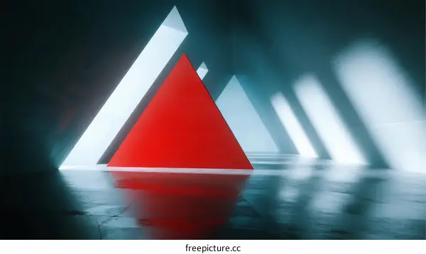 Abstract Geometric Shapes with Red and White in Modern Space
