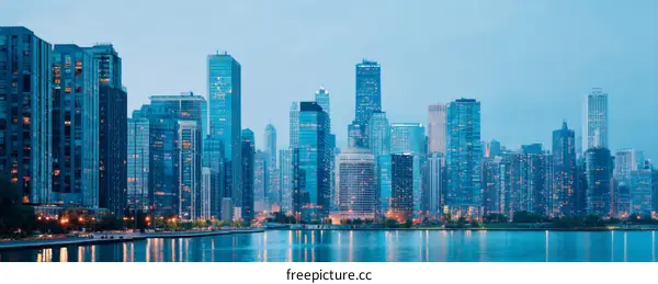 Chicago Skyline at Dusk Architectural View