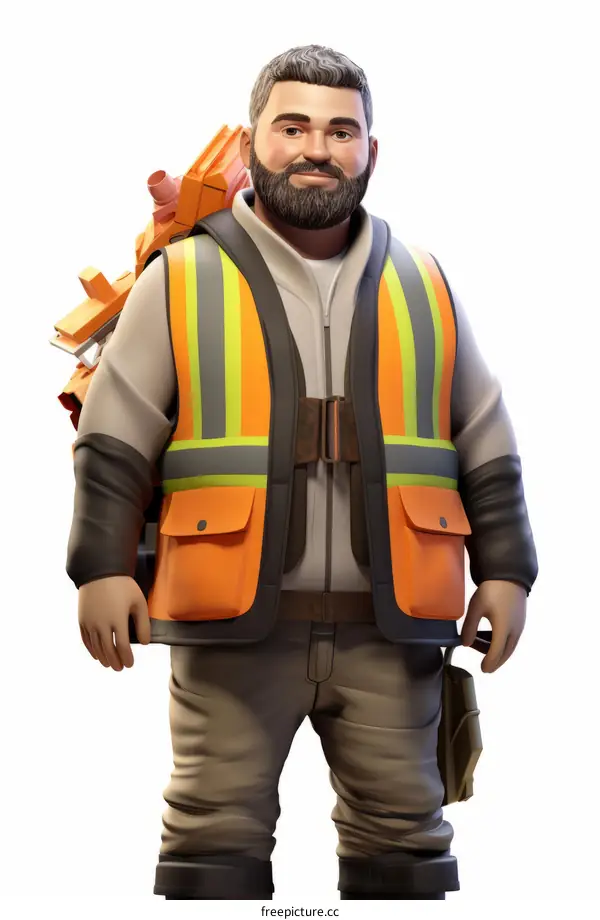 Caucasian Construction Worker Wearing a Reflective Vest and Hard Hat on a Construction Site