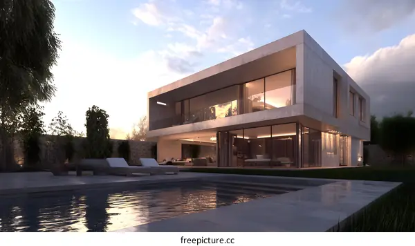 Modern Home With Concrete Walls And Large Windows