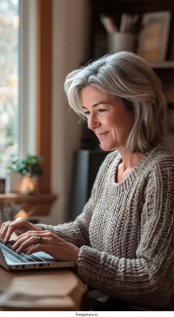 Woman Using Laptop at Home Desk