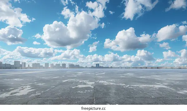 Empty Parking Lot with Cityscape Background