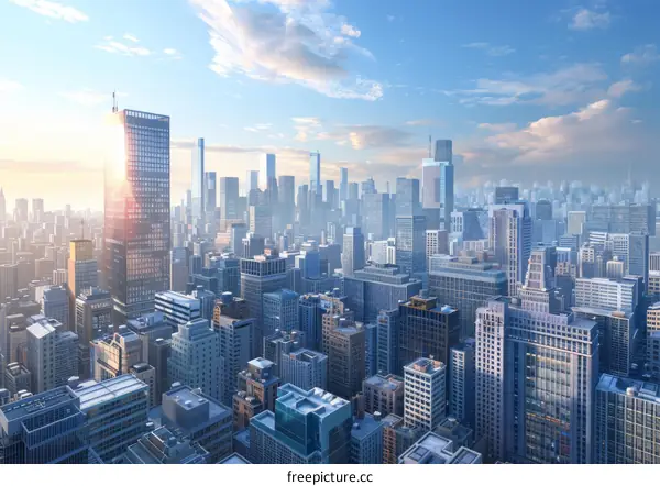 Modern City Skyline at Sunset