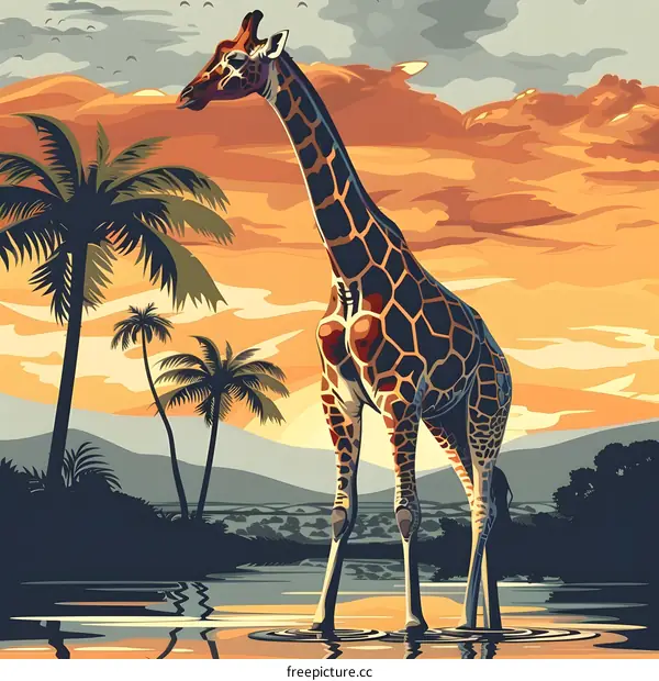 Giraffe In The African Sunset