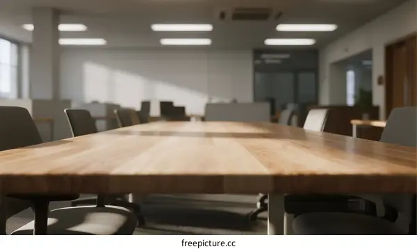Modern office room with wooden table and chairs