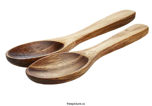 [Transparent Background PNG]Pair of Wooden Spoons on White Background