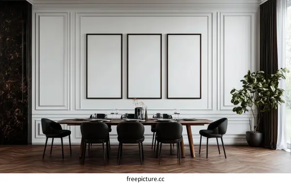 Elegant Dining Room Interior Mockup with Blank Frames