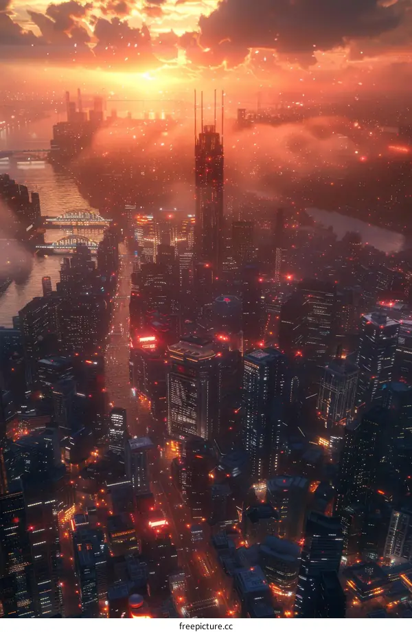 Futuristic Cityscape at Sunset