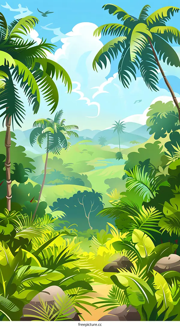 Tropical Rainforest Jungle Scene Illustration