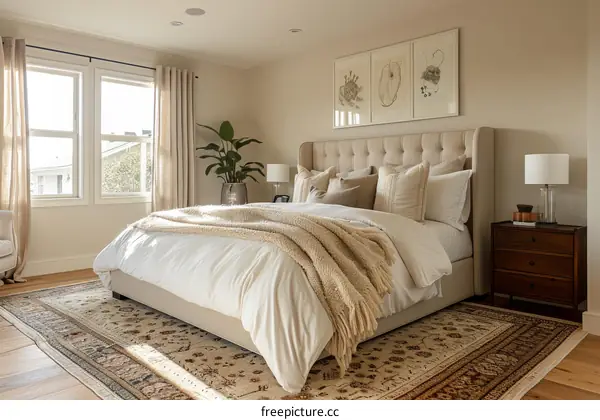 Neutral-Colored Bedroom Embodying Comfort and Style