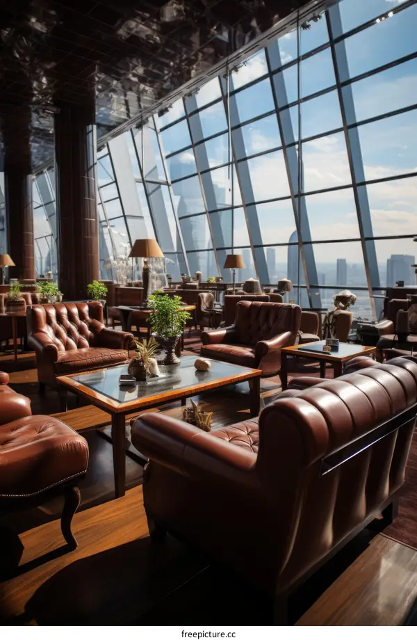 Luxurious Living Room with City Skyline View