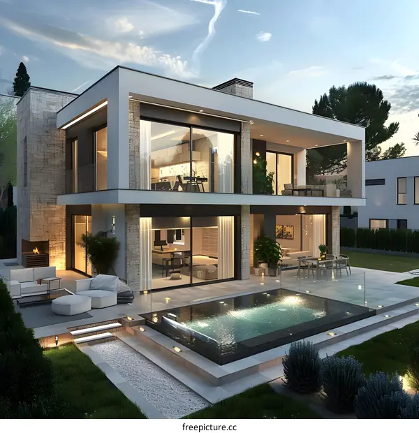 Modern House with Swimming Pool and Backyard