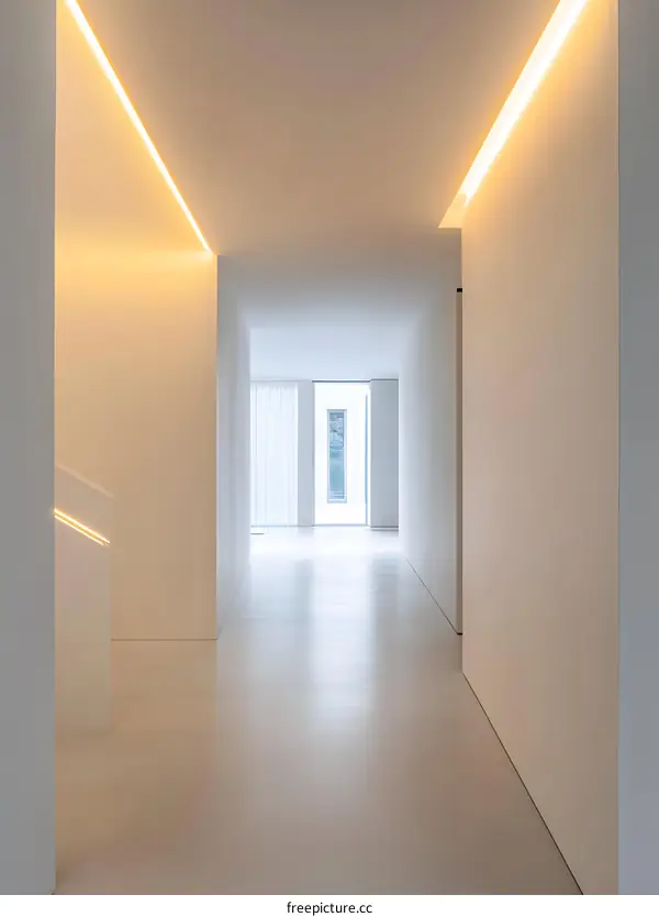 Modern Minimalist Interior Design Hallway with White Walls and Recessed Lighting
