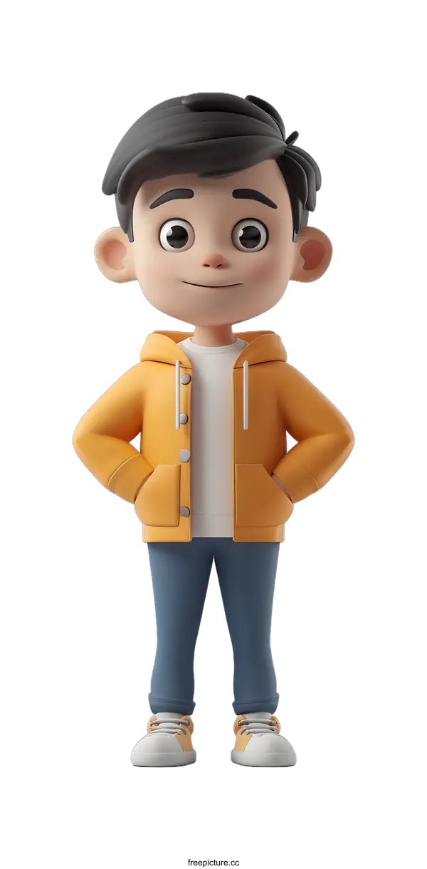 [Transparent Background PNG]Smiling Cartoon Boy in Yellow Jacket