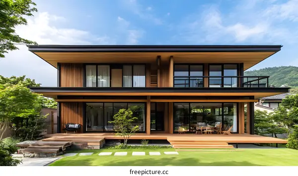 Modern Japanese House with Wooden Exterior and Large Windows